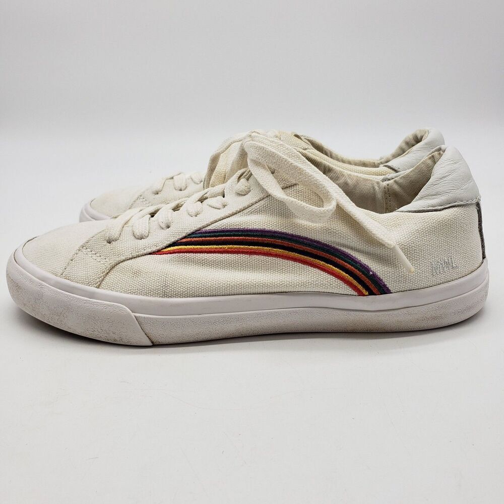 Madewell Shoes Womens Size 7.5 White Canvas Rainbow MWL Low Top Sneakers Casual - Picture 4 of 11